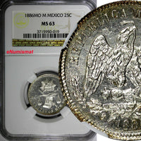 Mexico Silver 1886 Mo M 25 Centavos NGC MS63 Mint Luster Flashy KM# 406.7 (019)