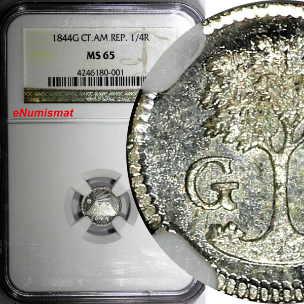 GUATEMALA Central American Republic Silver 1844 G 1/4 Real NGC MS65 BU KM# 1 (1)