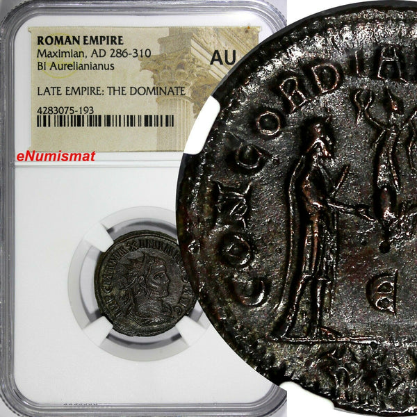 Roman Empire Maximian,AD 286-310 BI Aurelianianus/Victory From Jupiter NGC AU(3)