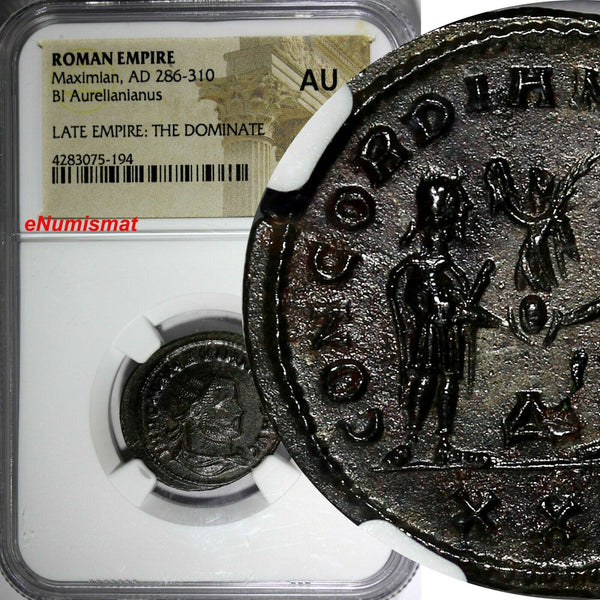 Roman Empire Maximian,AD 286-310 BI Aurelianianus/Victory From Jupiter NGC AU(4)