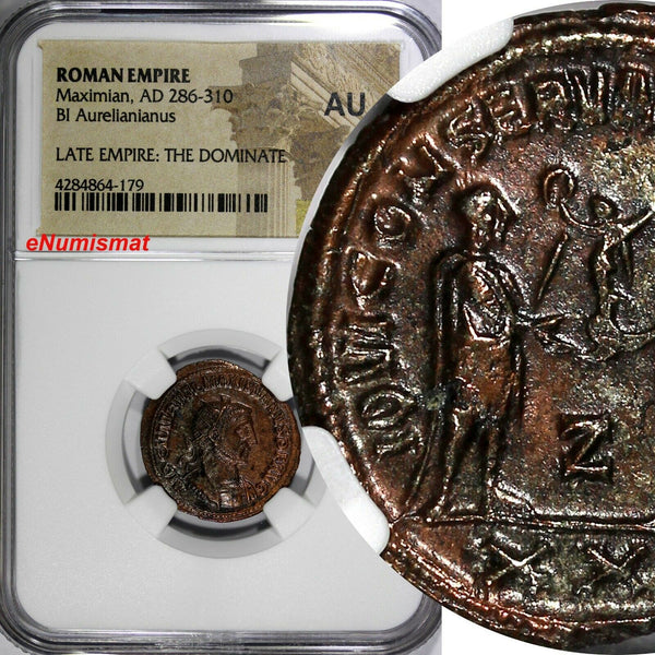 Roman Empire Maximian,AD 286-310 BI Aurelianianus/Victory From Jupiter NGC AU(9)
