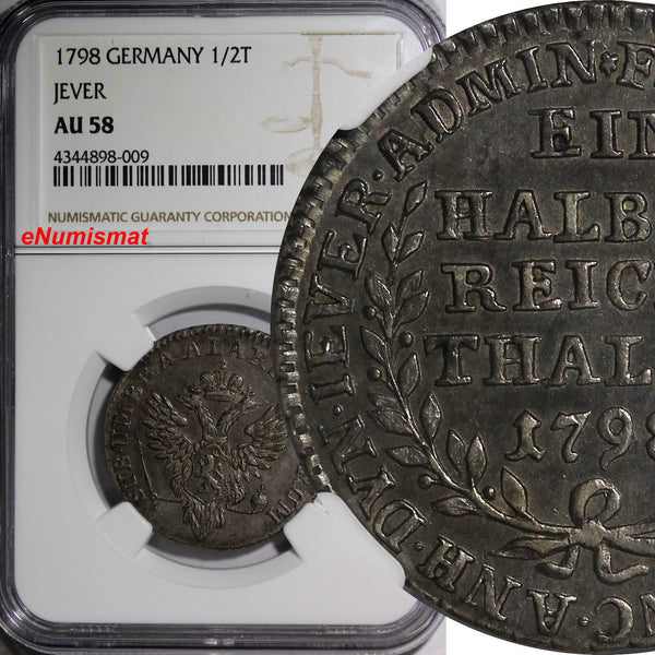 JEVER  RUSSIA 1798 1/2 TALER TOP GRADED BY NGC AU58 KM109 SCARCE LOW MINT (009)