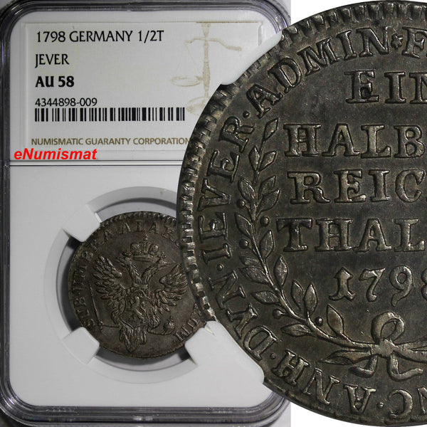 JEVER  RUSSIA 1798 1/2 TALER TOP GRADED BY NGC AU58 KM109 SCARCE 1,000 pcs (009)