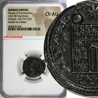 Roman Empire CRISPUS as CAESAR AD 316-326 BI NUMMUS CAMP GATE NGC Ch AU (005)