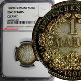 Germany-Empire Wilhelm II Silver 1908 D 1 Mark NGC UNC  Munich TONED KM14 (001)
