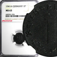 Germany-Third Reich Zinc 1941 A 1 Reichspfennig WWII NGC MS63 TOP GRADE KM97/026