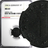 Germany-Third Reich Zinc 1941 A 1 Reichspfennig WWII NGC MS63 TOP GRADE KM97/026