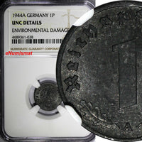 Germany,Third Reich Zinc 1944-A 1 Reichspfennig NGC UNC DET. WWII Issue KM97 /38