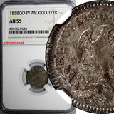 Mexico FIRST REPUBLIC Silver 1858 GO PF 1/2 Real NGC AU55 Guanajuato KM#370.7(3)