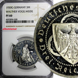 Germany Silver PROOF 1930 G 3 Mark NGC PF60 Death Von Der Vogelweide KM69(008)