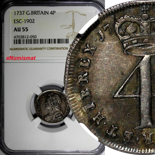 Great Britain George II Silver 1737 4 Pence Maundy NGC AU55 KM# 570 (050)