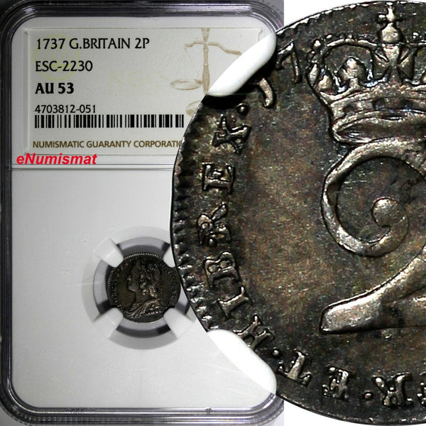 Great Britain George II Silver 1737 2 Pence Maundy NGC AU53 TOP GRADED KM568(1)