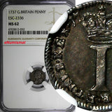 Great Britain George II Silver 1737 1 Penny NGC MS62 TOP GRADED KM# 567 (052)