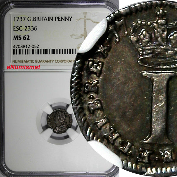 Great Britain George II Silver 1737 1 Penny NGC MS62 TOP GRADED KM# 567 (052)
