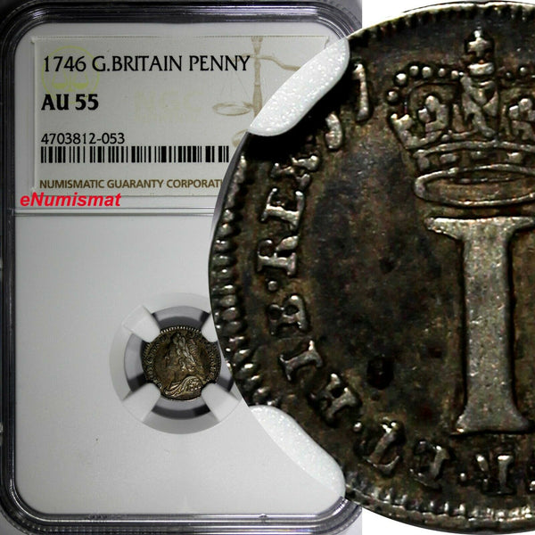 Great Britain George II Silver 1746 1 Penny Maundy NGC AU55 KM# 567 (053)