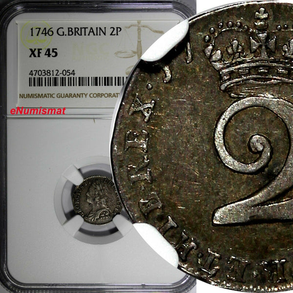 Great Britain George II Silver 1746 2 Pence Maundy NGC XF45 KM# 568 (054)