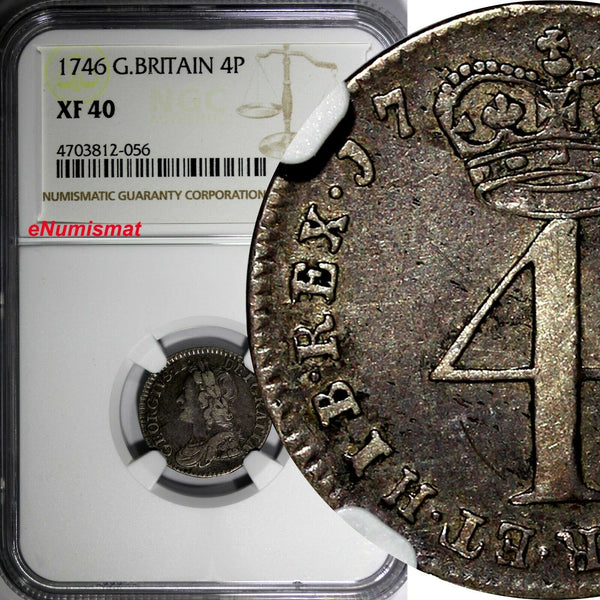 Great Britain George II Silver 1746 4 Pence Maundy NGC XF40 KM# 570 (056)