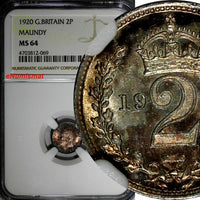 GREAT BRITAIN George V 1920  2 Pence Maundy NGC MS64 Rainbow Toned KM# 812 (69)