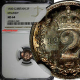 GREAT BRITAIN George V 1920  2 Pence Maundy NGC MS64 Rainbow Toned KM# 812 (69)