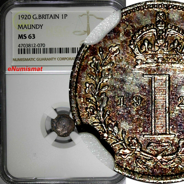 GREAT BRITAIN George V 1920 1 1 Penny Maundy NGC MS63 Rainbow Toned KM# 811 (70)