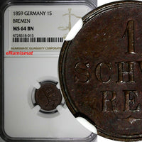 Germany	Free City Bremen 1859 1 Schwaren NGC MS64 BN Mintage-69,000 KM# 241/015