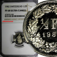 Switzerland PROOF 1982 1/2 Franc NGC PF68 ULTRA CAMEO Mintage-10,000 KM23a.2/083