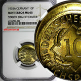 Germany-Weimar Republic 1935 A 10 Reichspfennig NGC MINT ERROR MS65 KM# 40