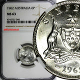 Australia Elizabeth II Silver 1962 6 Pence Sixpence NGC MS63 KM# 58 (060)