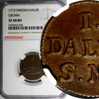 Sweden Carl XII Copper 1715 Daler S.M. Crown NGC XF40 BN SCARCE KM# 352