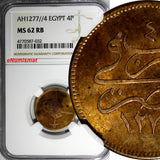 Egypt Abdul Aziz Bronze AH1277//4 (1863-1864) 4 Para NGC MS62 RB RED KM#240 (32)