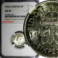 Great Britain George VI Silver 1942 6 Pence NGC AU55 KM# 852 (035)