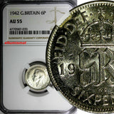 Great Britain George VI Silver 1942 6 Pence NGC AU55 KM# 852 (035)
