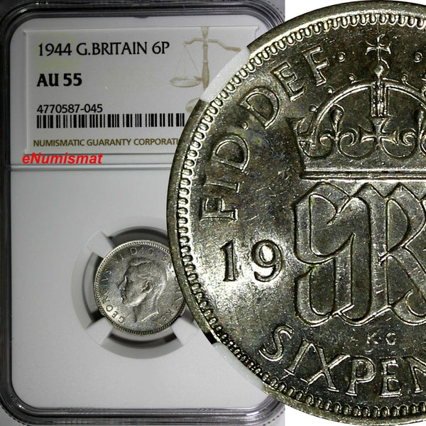 Great Britain George VI Silver 1944 6 Pence NGC AU55 KM# 852 (045)