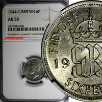 Great Britain George VI Silver 1944 6 Pence NGC AU55 KM# 852 (046)