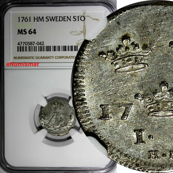 SWEDEN Adolf Fredrik 1761 HM 1 ORE NGC MS64 TOP GRADED BY NGC KM#472 (042)