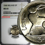 Ireland Republic Copper-Nickel 1968 3 Pence NGC MS65 Hare KM# 12a