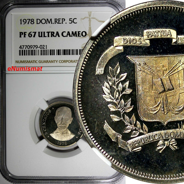 DOMINICAN REPUBLIC PROOF 1978 5 Centavos NGC PF67 UC MINTAGE-5,000 Coins KM# 49