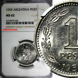 Argentina 1959 1 Peso NGC MS62 TOP GRADED COIN BY NGC KM# 57
