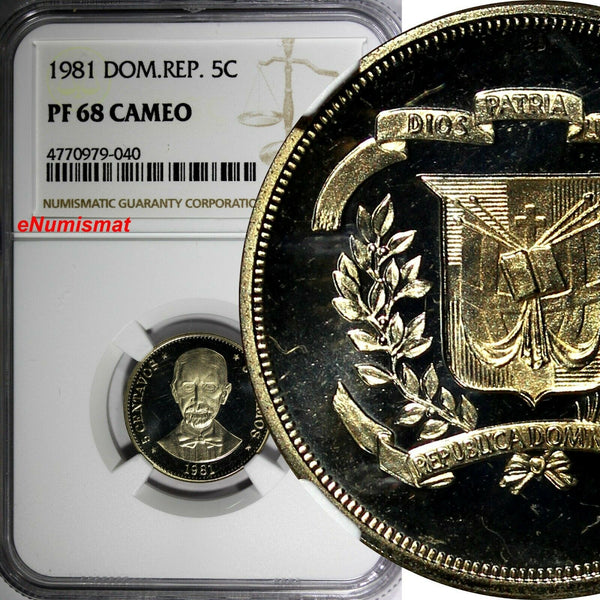 Dominican Republic PROOF 1981 5 Centavos NGC PF68 CAMEO TOP GRADED KM# 49