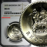 RHODESIA ((Zimbabwe) 1975 25 Cents NGC MS65 GEM BU 32.2 mm KM# 16
