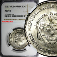 Colombia 1963 50 Centavos NGC MS66 Simon Bolivar by Tererani TOP GRADE KM217/014