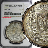Dominican Republic Silver 1939 Peso Mintage-15,000 NGC AU53 SCARCE KM# 22 (014)