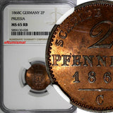 Germany PRUSSIA Wilhelm I 1868 C 2 Pfennig NGC MS65 RB TOP GRADED KM# 481 (028)