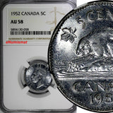 Canada George VI 1952 5 Cents NGC AU58 Beaver KM# 42a (058)