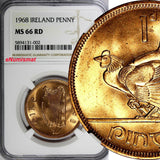 Ireland Republic Bronze 1968 Penny NGC MS66 RD NICE RED Hen with chicks KM11/002