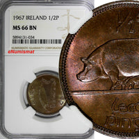 Ireland Republic Bronze 1967 1/2 Penny NGC MS66 BN TOP GRADED BY NGC KM# 10(034)