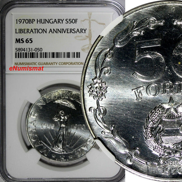 Hungary 1970 BP 50 Forint NGC MS65 25th Anniversary of Liberation BU KM# 592/050