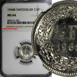 Switzerland 1968 B 1/2 Franc NGC MS64 1st Year Type KM# 23a.1 (052)