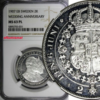 SWEDEN Oscar II Silver 1907-EB 2 Kronor NGC MS63 PL PROOF LIKE KM# 776 (031)