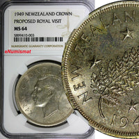 New Zealand George VI Silver 1949 Crown NGC MS64 Proposed Royal Visit KM# 22 (3)